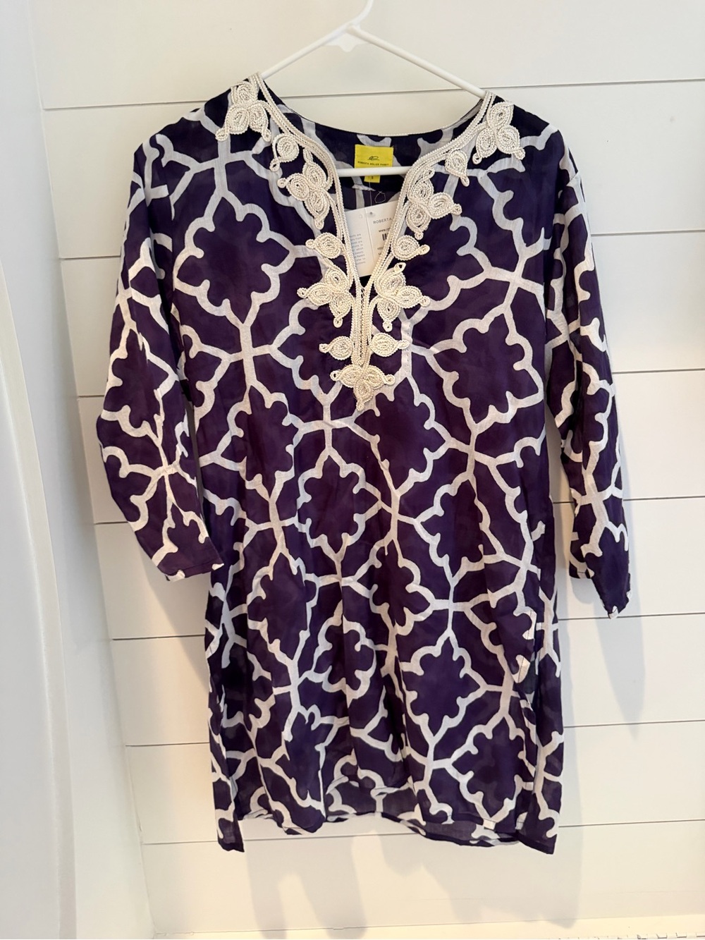 Roller Rabbit Navy & White Geometric Tunic with Lace Trim